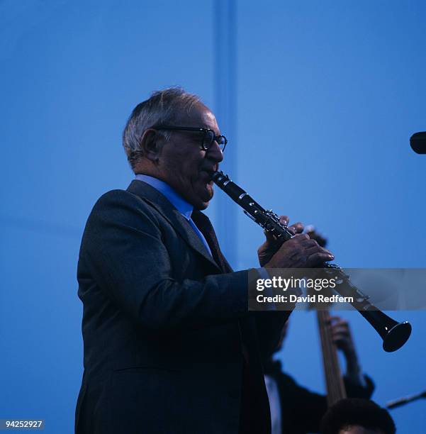 American musician Benny Goodman performs on stage at the Capital Jazz Festival held at Knebworth Park in July 1982.