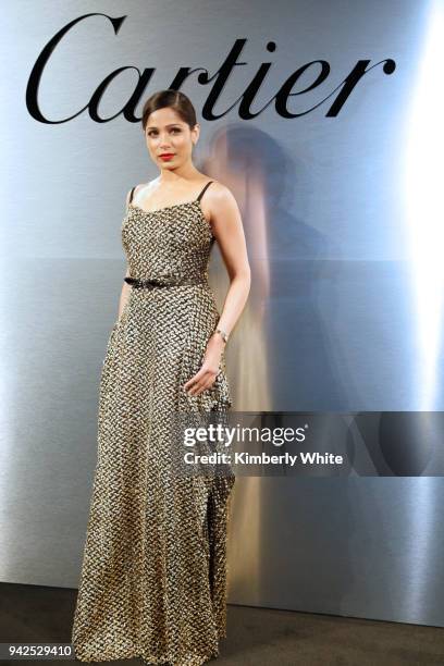 Freida Pinto attends Cartier celebration of the launch of Santos de Cartier Watch at Pier 48 on April 5, 2018 in San Francisco, California.