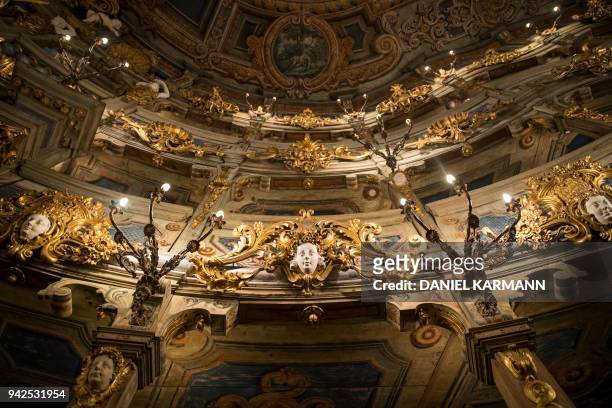 Picture taken on March 16, 2018 shows a view of the Margravial Opera House in Bayreuth which is expected to reopen on April 12, 2018 after 6 years of...