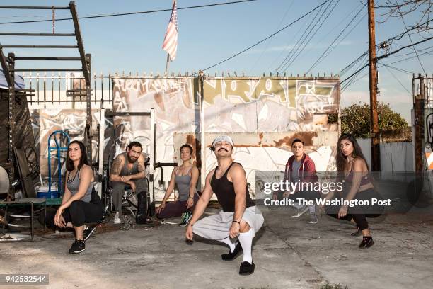 Frankie Quinones, a LA based comedian, portraying one of his characters, "Creeper" teaching a CholoFit class in East Los Angeles, Ca., on Feb. 2,...