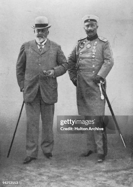 King Edward VII with Kaiser Wilhelm II in Berlin, circa 1908.