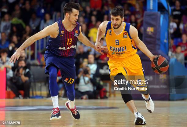 Stefan Markovic and Thomas Heurtel during the match between FC Barcelona and BC Khimki Moscu, corresponding to the week 30 of the Euroleague, played...