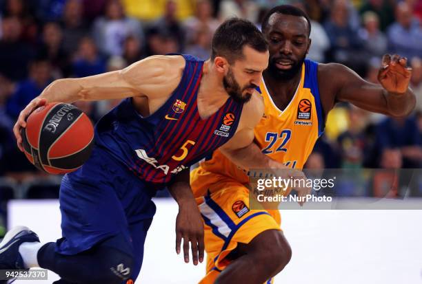 Charles Jenkins and Pau Ribas during the match between FC Barcelona and BC Khimki Moscu, corresponding to the week 30 of the Euroleague, played at...