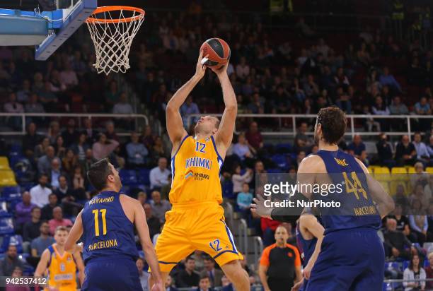 Sergey Monia, Juan Carlos Navarro and Ante Tomic during the match between FC Barcelona and BC Khimki Moscu, corresponding to the week 30 of the...