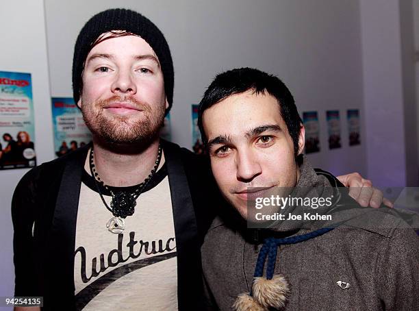 Musicians David Cook and Pete Wentz attend the We The Kings "Smile Kid" album release party at the Red Bull Space on December 9, 2009 in New York...