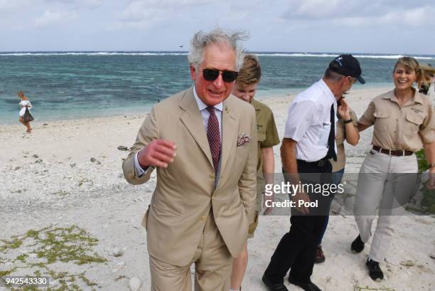 Prince Charles, Prince of Wales attends a roundtable meeting, discussing coral resilience on Lady Elliot Island on April 6, 2018 in Queensland,...