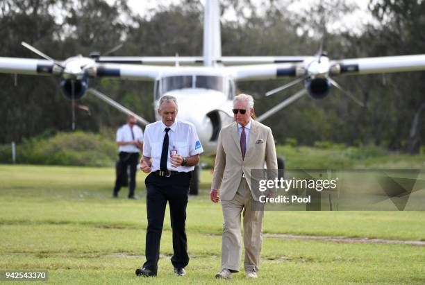 Lady Elliot Island head, Peter Gash and Prince Charles, Prince of Wales arrive for a roundtable meeting, discussing coral resilience on Lady Elliot...