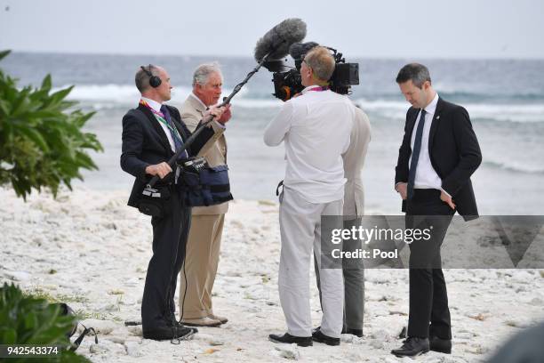 Prince Charles, Prince of Wales is being interviewed by a documentary crew before a roundtable meeting, discussing coral resilience on Lady Elliot...