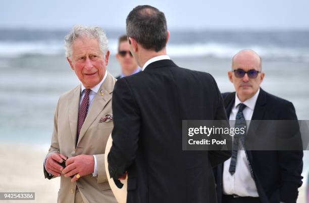 Prince Charles, Prince of Wales attends a roundtable meeting, discussing coral resilience on Lady Elliot Island on April 6, 2018 in Queensland,...