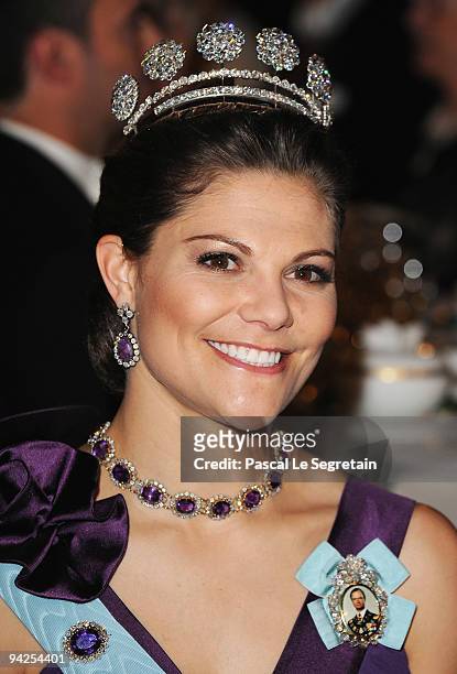 Crown Princess Victoria of Sweden poses during the Nobel Foundation Prize Banquet 2009 at the Town Hall on December 10, 2009 in Stockholm, Sweden.