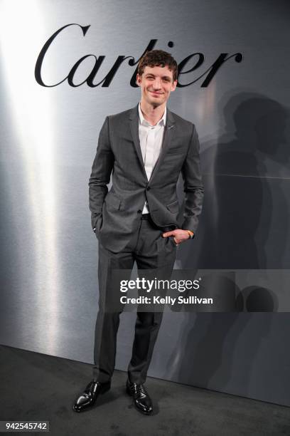 Actor Niels Schneider arrives on the red carpet for the Santos de Cartier Watch Launch at Pier 48 on April 5, 2018 in San Francisco, California.