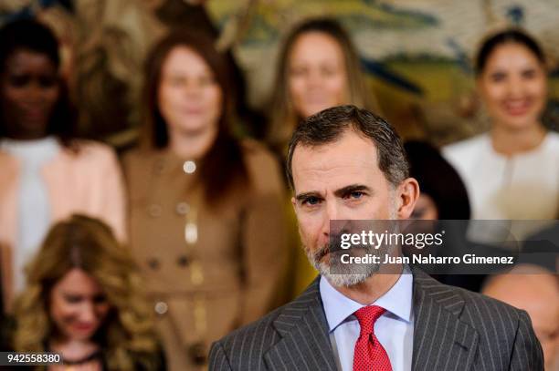 King Felipe VI of Spain attends audiences at Zarzuela Palace on April 6, 2018 in Madrid, Spain.