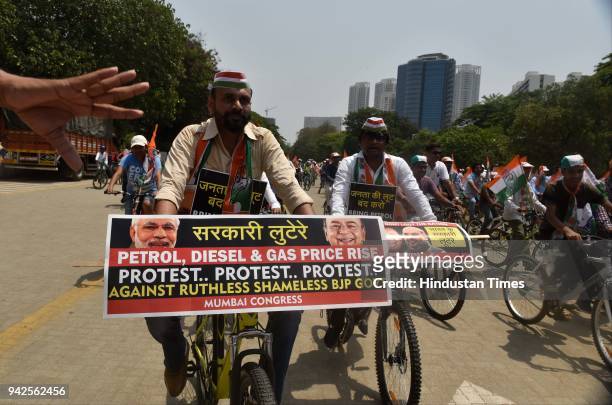 Congress held a cycle march at Nana Chowk to protest against Petrol-Diesel price hikes from Mahalaxmi racecourse to Girgaon Chowpatty, on April 5,...