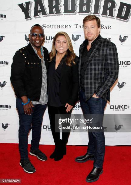 Randy Jackson, Chef Lorena Garcia and CEO and Founder of Yardbird John Kunkel attend Yardbird's Southern Table & Bar Los Angeles grand opening on...