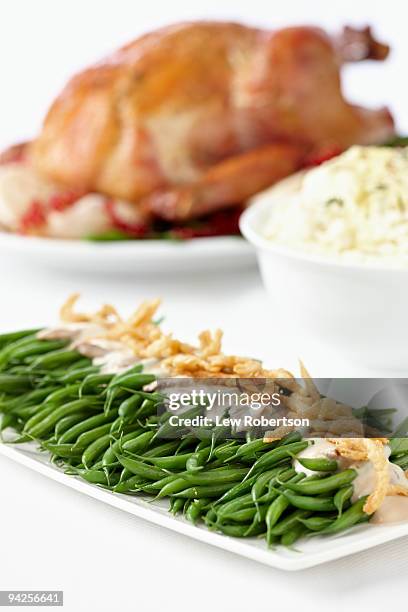 green bean dish with turkey dinner - string beans stock pictures, royalty-free photos & images