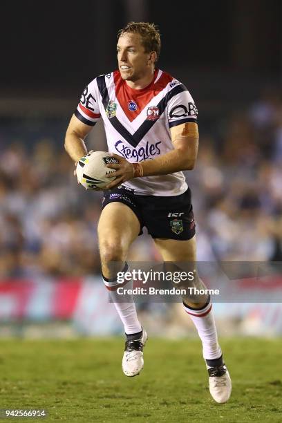 Mitchell Aubusson of the Roosters runs the ball during the round five NRL match between the Cronulla Sharks and the Sydney Roosters at Southern Cross...