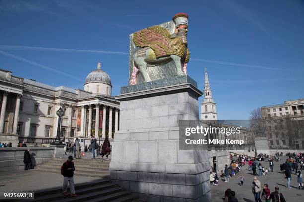 The 12th Fourth Plinth sculpture named 'The Invisible Enemy Should Not Exist' by artist Michael Rakowitz, in Trafalgar Square, on 5th April 2018 in...