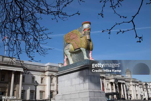 The 12th Fourth Plinth sculpture named 'The Invisible Enemy Should Not Exist' by artist Michael Rakowitz, in Trafalgar Square, on 5th April 2018 in...
