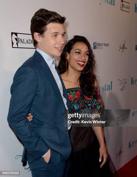 Actors Nick Robinson and Rosario Dawson arrive at the premiere Of Paladin and Great Point Media's "Krystal" at the Arclight Theatre on April 5, 2018...