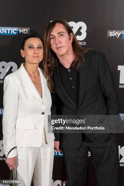 Italian singer Manuel Agnelli with Francesca Risi attend the tv fiction premiere 1993 by Sky Tv at Spacecinema Odeon. Milan, May 11th, 2017