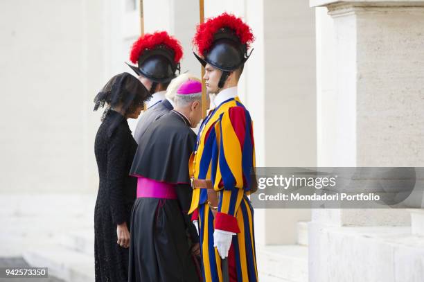 The President of United States of America Donald Trump with his wife Melania arrives at Cortile San Damaso. Vatican City, 24 maggio 2017