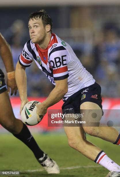 Luke Keary of the Roosters passes the ball during the round five NRL match between the Cronulla Sharks and the Sydney Roosters at Southern Cross...