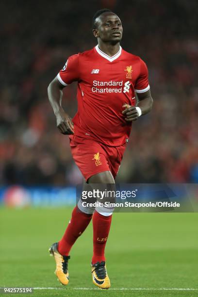Sadio Mane of Liverpool in action during the UEFA Champions League Quarter Final First Leg match between Liverpool and Manchester City at Anfield on...