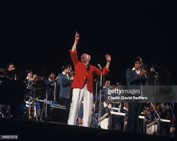 American jazz musician and band leader Woody Herman performs on stage in the 1970's