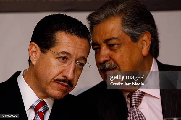 Ney Gonzales, Governor of Nayarit and Rodolfo Elizondo, secretary of tourism, attend a press conference to present the Mexico Cup Regatta at Nikko...