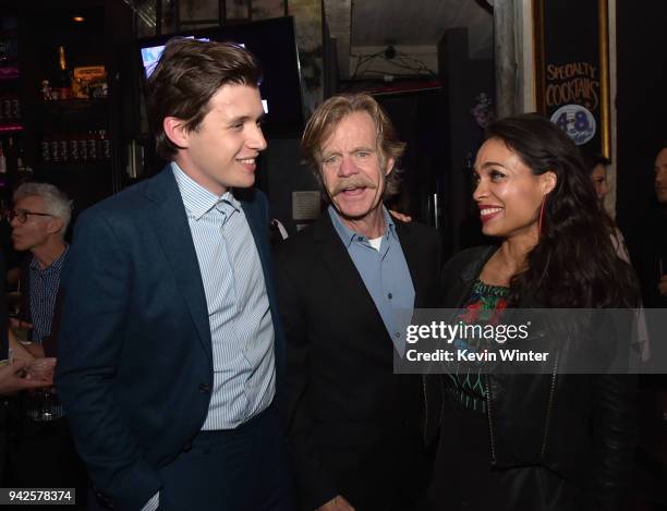 Actors Nick Robinson, William H. Macy and Rosario Dawson pose at the after party for the premiere Of Paladin and Great Point Media's "Krystal" at the...