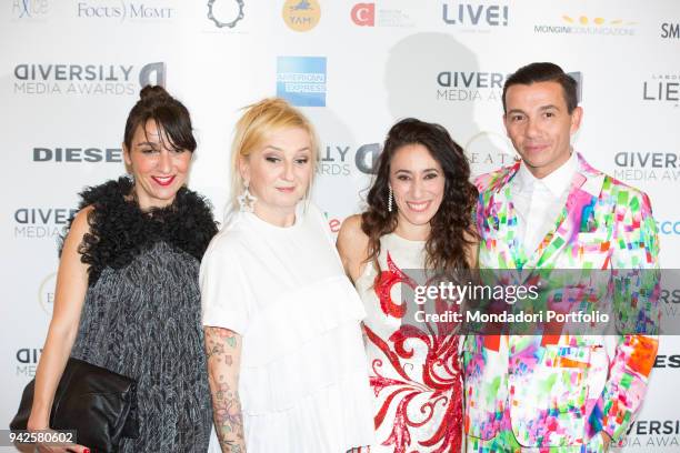 Francesca Vecchioni, president of Diversity association, with italian deejays La Pina, Vale and Diego attend Diversity Media Awards at Unicredit...