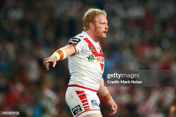 James Graham of the Dragons is pictured during the round five NRL match between the St George Illawarra Dragons and the South Sydney Rabbitohs at UOW...