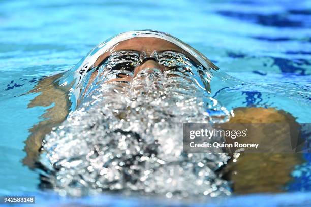 Kylie Masse of Canada competes during the Women's 100m Backstroke Semifinal 2 on day two of the Gold Coast 2018 Commonwealth Games at Optus Aquatic...