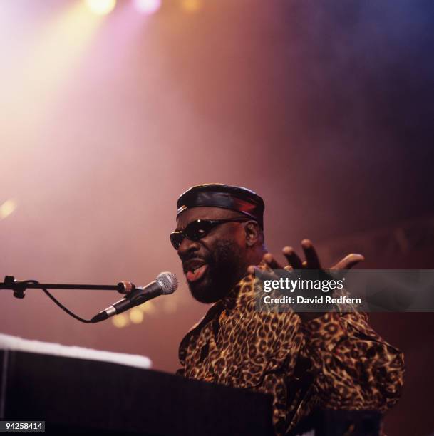 American singer Isaac Hayes performs on stage at the Jazz A Vienne Festival held in Vienne, France in July 1996.