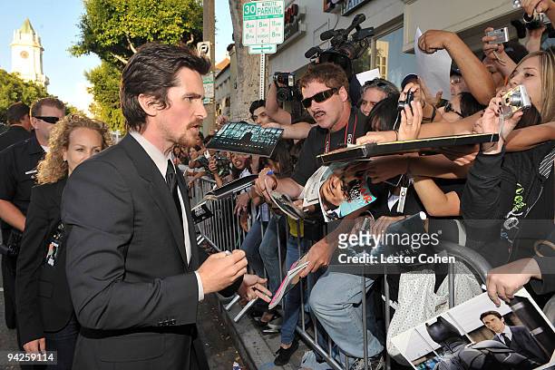 Actor Christian Bale arrives on the red carpet of the 2009 Los Angeles Film Festival's premiere of "Public Enemies" at the Mann Village Theatre on...
