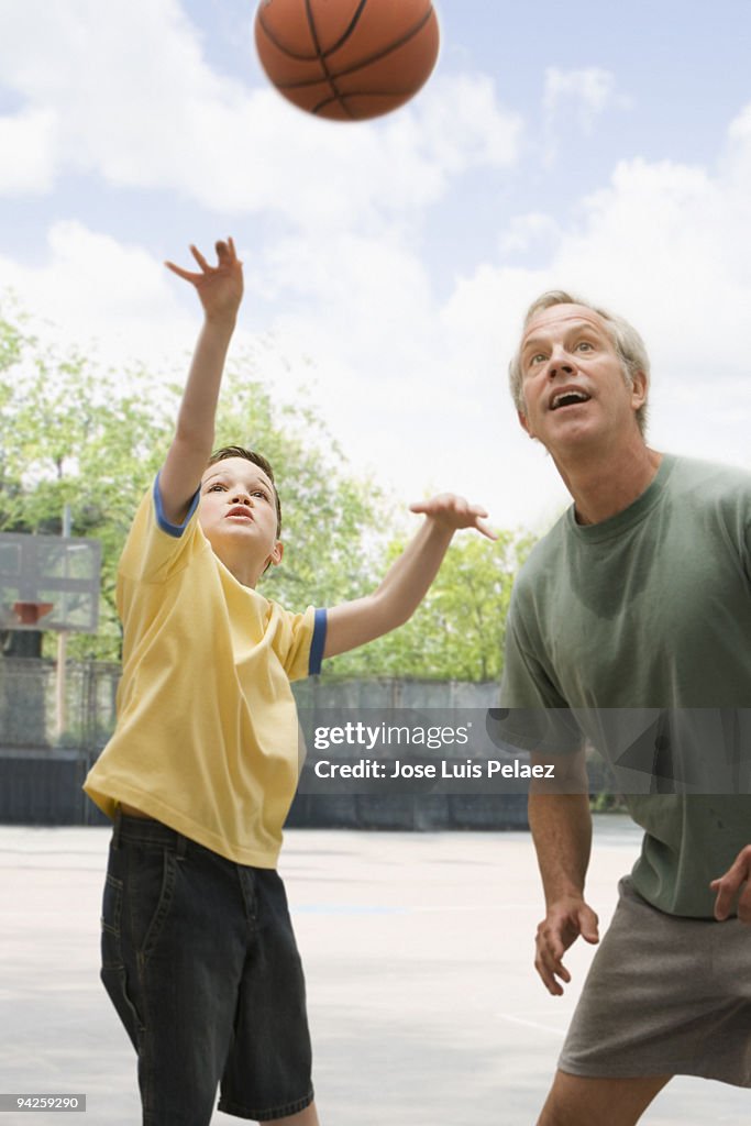 Father and son playing 