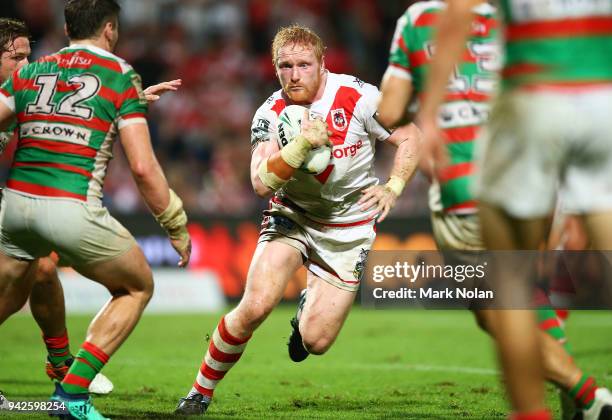 James Graham of the Dragons in action during the round five NRL match between the St George Illawarra Dragons and the South Sydney Rabbitohs at UOW...
