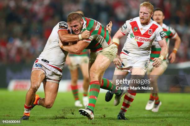Thomas Burgess of the Rabbitohs runs the ball during the round five NRL match between the St George Illawarra Dragons and the South Sydney Rabbitohs...