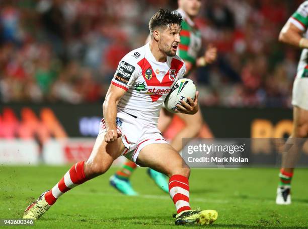 Gareth Widdop of the Dragons in action during the round five NRL match between the St George Illawarra Dragons and the South Sydney Rabbitohs at UOW...