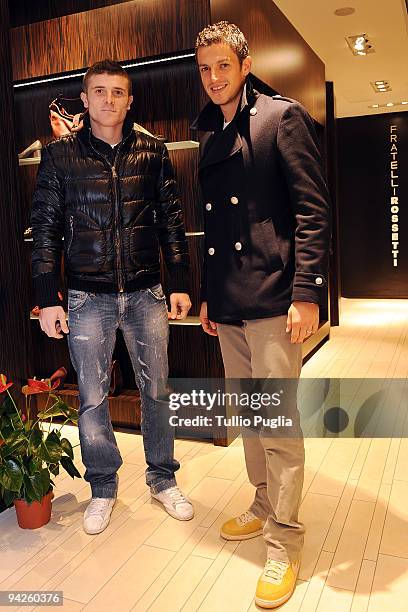 Davide Succi and Igor Budan, player of football team US Citta di Palermo, attend the opening of the new Fratelli Rossetti store on December 10, 2009...