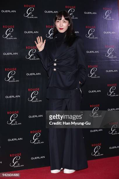 Model Ji Hyun-Jeong aka Ji Hyeon-Jung attends the photocall for GUERLAIN "Rouge G" Launch on April 6, 2018 in Seoul, South Korea.
