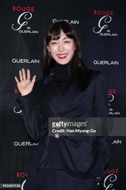 Model Ji Hyun-Jeong aka Ji Hyeon-Jung attends the photocall for GUERLAIN "Rouge G" Launch on April 6, 2018 in Seoul, South Korea.