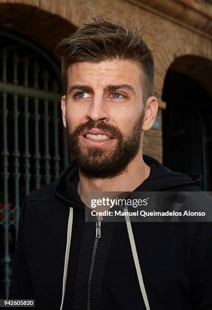 Gerard Pique attends day one of the Davis Cup World Group Quarter Final match between Spain and Germany at Plaza de Toros de Valencia on April 6,...