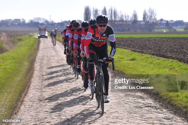 Greg Van Avermaet of Belgium and BMC Racing Team during training of 116th Paris to Roubaix 2018 on April 6, 2018 in Arenberg, France.