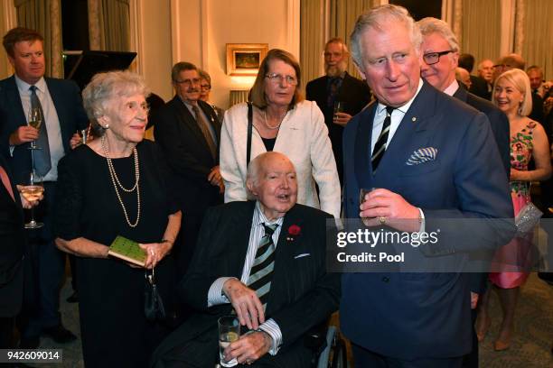 Prince Charles, Prince of Wales meets with his former french teacher Dr Janet West and his former history teacher Michael Collins Persse from Geelong...
