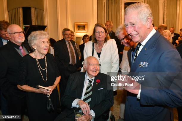 Prince Charles, Prince of Wales meets with his former french teacher Dr Janet West and his former history teacher Michael Collins Persse from Geelong...