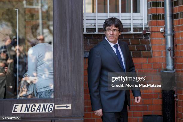 Catalan separatist leader Carles Puigdemont leaves the JVA Neumuenster prison following a court order that allows his release on bail of EUR 75,000...