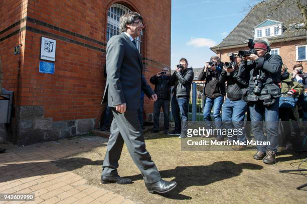 Catalan separatist leader Carles Puigdemont leaves the JVA Neumuenster prison following a court order that allows his release on bail of EUR 75,000...