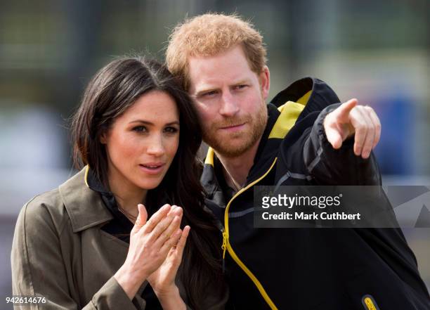 Prince Harry and Meghan Markle attend the UK Team Trials for the Invictus Games Sydney 2018 at University of Bath on April 6, 2018 in Bath, England.