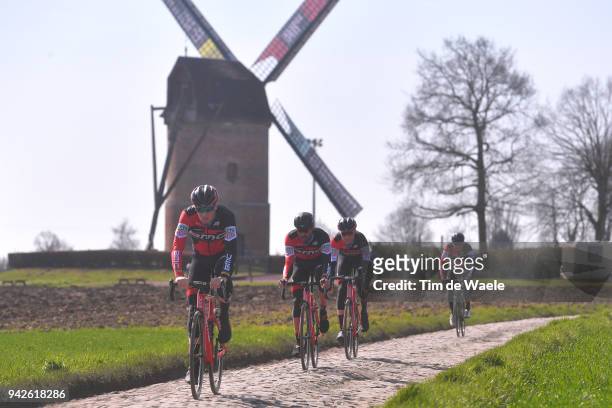 Jurgen Roelandts of Belgium, Francisco Ventoso of Spain and BMC Racing Team during training of 116th Paris to Roubaix 2018 on April 6, 2018 in...